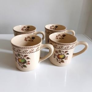 4 JB Johnson Bros Old Granite Fruit Sampler Coffee Mugs Staffordshire England